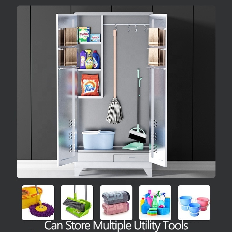 201/304 Fireproof Stainless Steel Cleaning Cabinet Sanitary Ware Lockers Mop, broom, Cleaning Tool Storage Cabinet