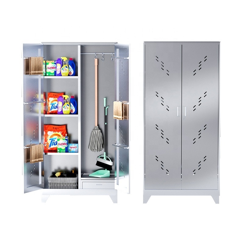 201/304 Fireproof Stainless Steel Cleaning Cabinet Sanitary Ware Lockers Mop, broom, Cleaning Tool Storage Cabinet