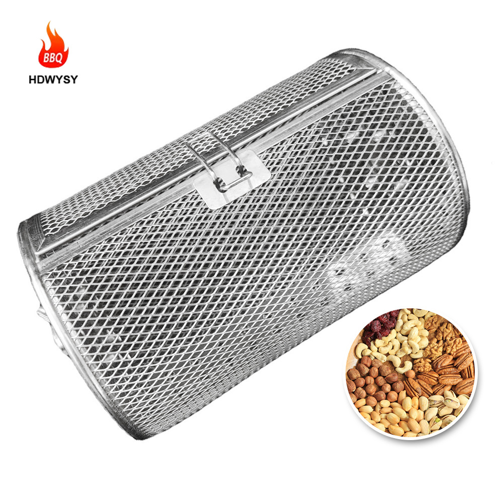 Stainless Steel Wire Mesh Barbecue Net Tube Cylindrical BBQ Grill Rolling Grilling BBQ Basket