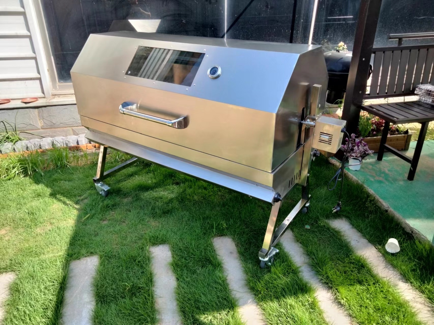 Large Outdoor Stainless Steel bbq Spit Gas and Charcoal Rotisserie Commercial