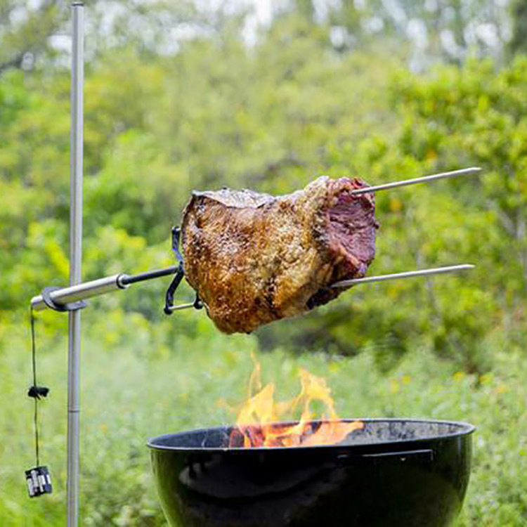 Electric battery rotating stainless steel BBQ Rotisserie grill Spit Kit for Portable Camping