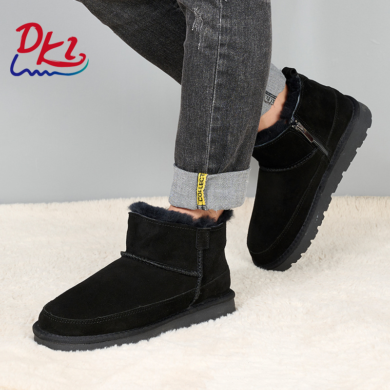 Wholesale Winter Cowhide Thicken Warm Men Snow Boots Classic Trendy Pure Wool Lining Light Snow Boots