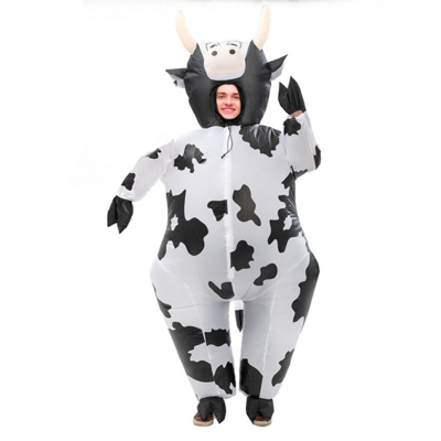 Cow Inflatable Costume Dairy Cows Inflatable Costume Kids Jumpsuit Milk Cow Halloween Costumes Cosplay Blow Up Suit for Adult