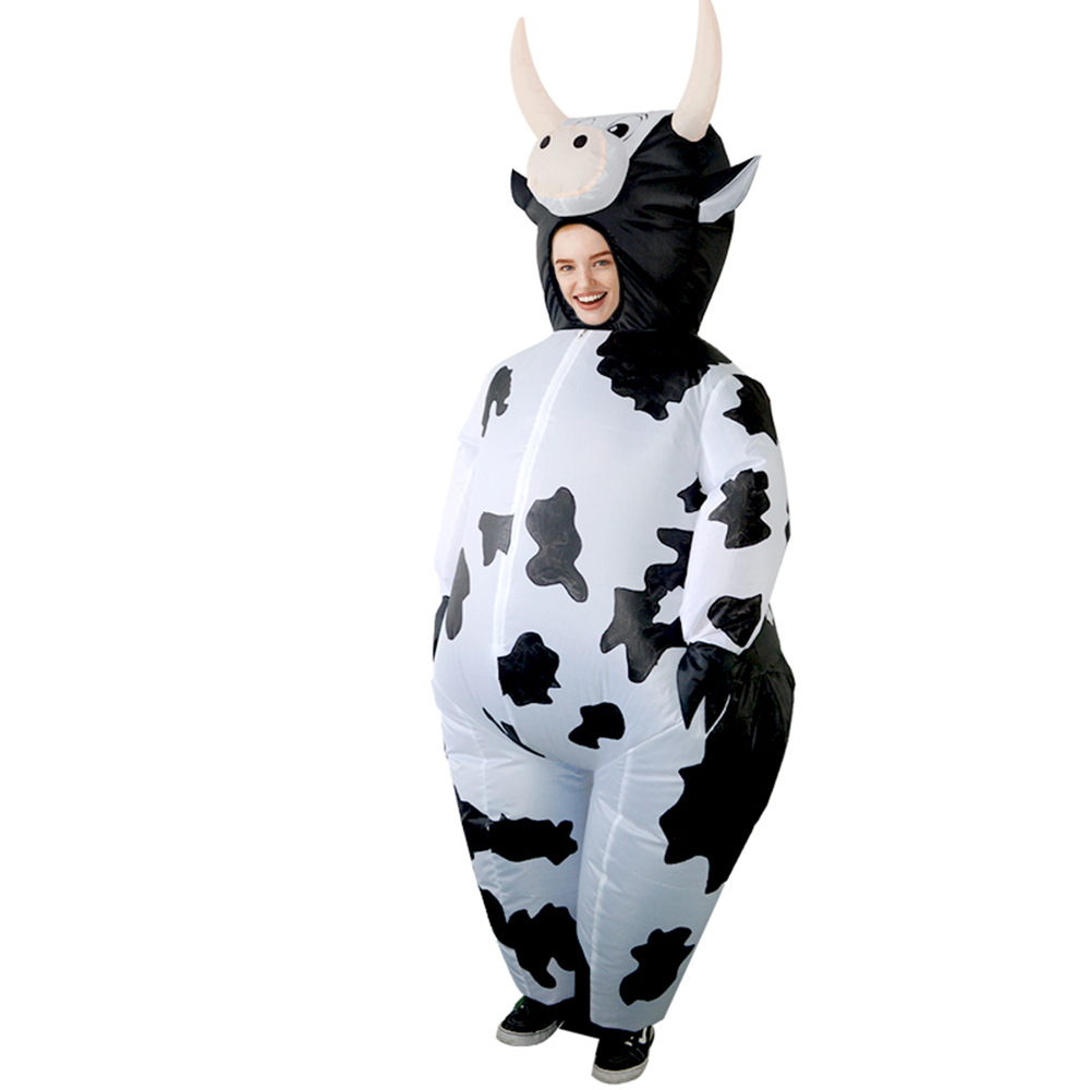 Cow Inflatable Costume Dairy Cows Inflatable Costume Kids Jumpsuit Milk Cow Halloween Costumes Cosplay Blow Up Suit for Adult