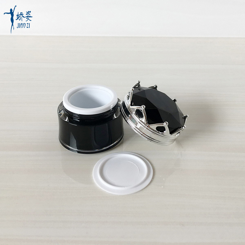 King Crown Shaped Small Empty Cream Cosmetic Jar 5g 10g Black Acrylic Cosmetic Container Cosmetic Packing Round Screw Stamping