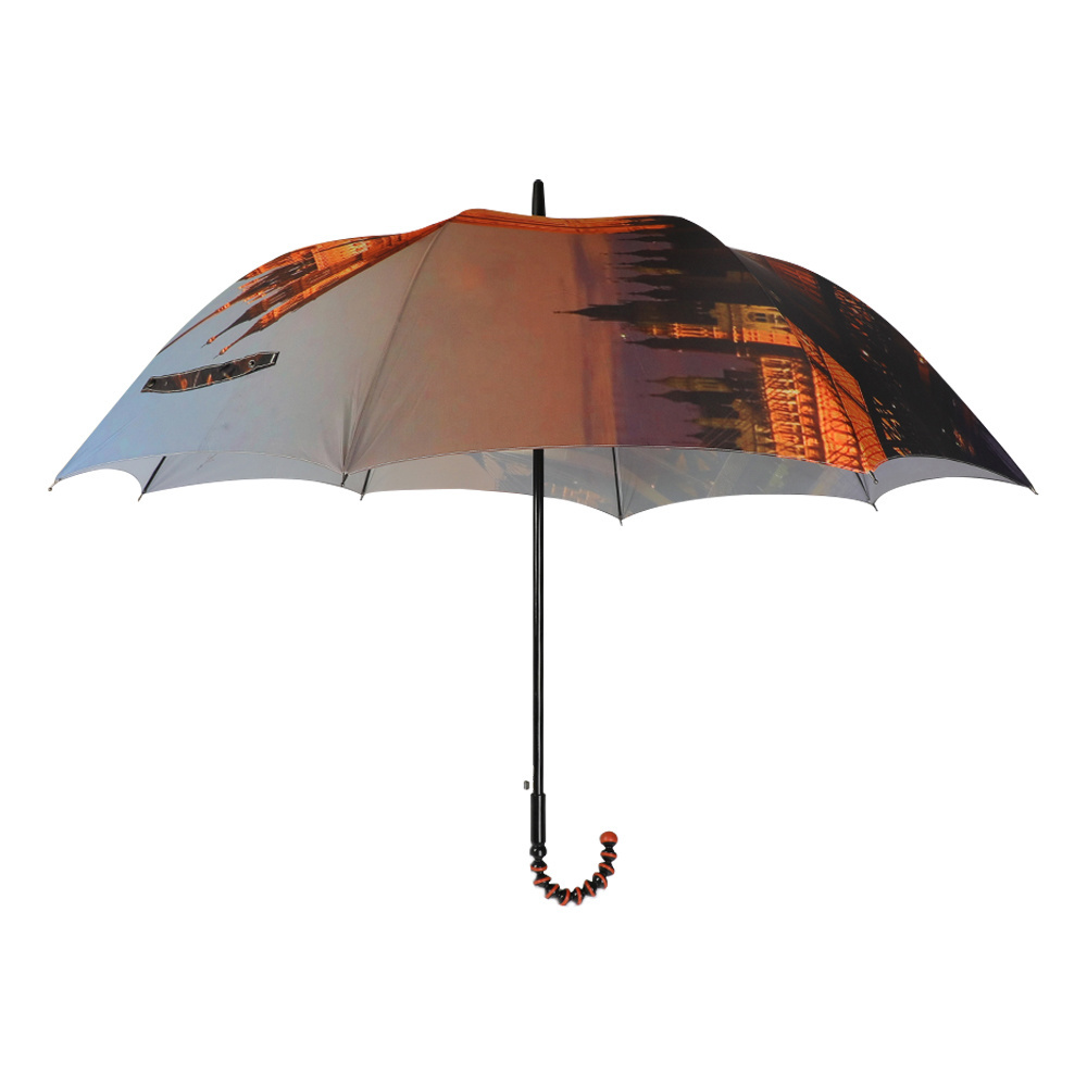 Turntable Rotatable Handle Bead J Handle Automatic Straight Umbrella Sky City Split joint Stick Rain umbrella Design OEM