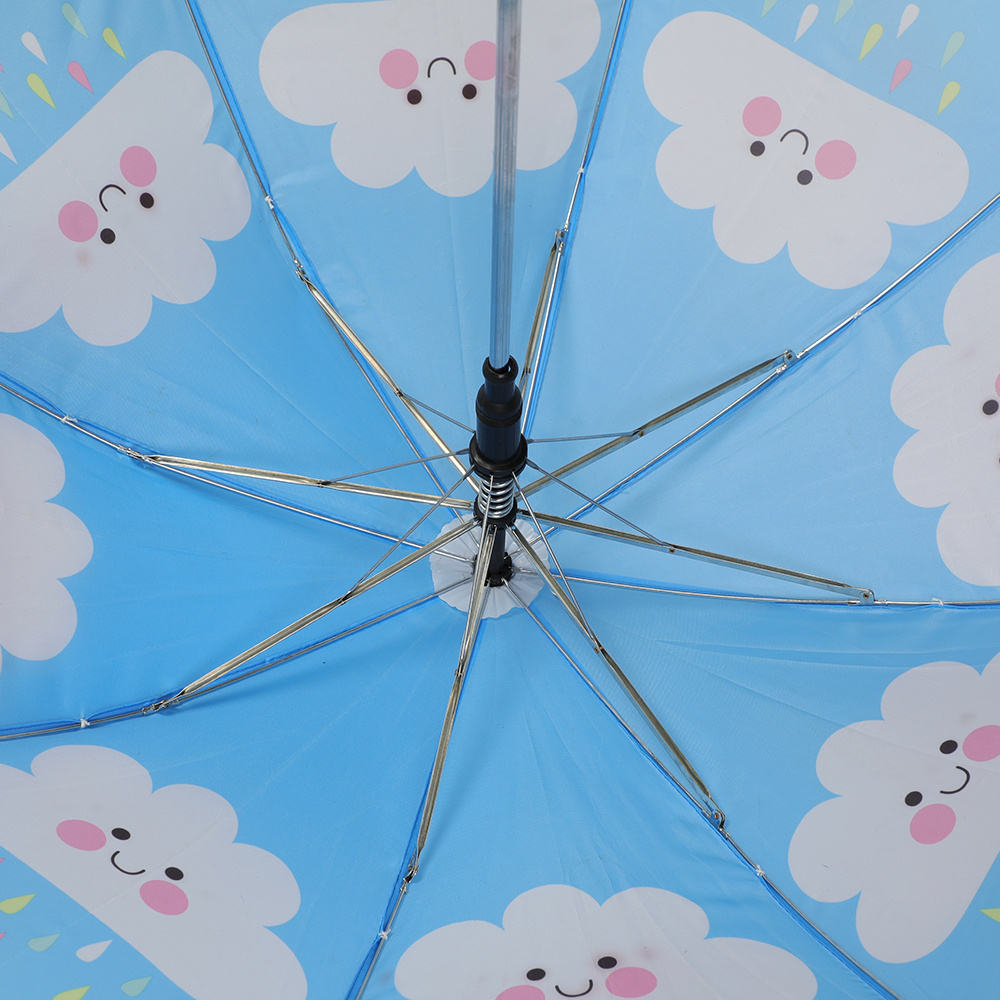 Kids Small Children Automatic Umbrella Cartoon Pattern OEM Matching Color Handle Design Cloudy Rainy Srick Straight Umbrella