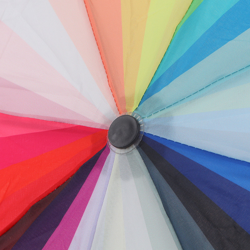 53.5cm Full Automatic  Rubber Coating Handle Fiberglass Frame Windproof Rainbow Colorful Pongee Fabric 3 Three Folding Umbrella