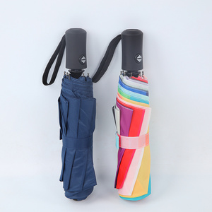 53.5cm Full Automatic  Rubber Coating Handle Fiberglass Frame Windproof Rainbow Colorful Pongee Fabric 3 Three Folding Umbrella