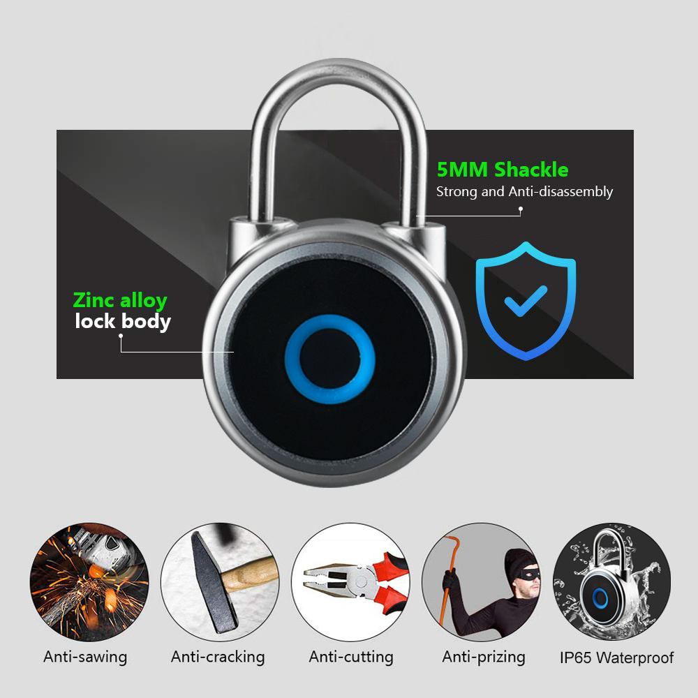 JWM Anti-Theft Cerradura Inteligente Waterproof Smart Electronic Lock Door Lucchetto Handle Lock Fingerprint Padlock