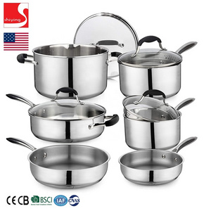 SY-Kitchenware 18/10 Stainless Steel Premium Multiclad Pots and Pans Set Stainless Steel Cookware Set Tri-Ply Body wholesale