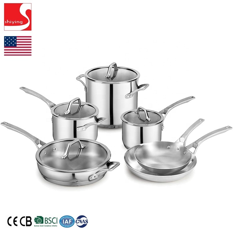 SY-Kitchenware 18/10 Stainless Steel Premium Multiclad Pots and Pans Set Stainless Steel Cookware Set Tri-Ply Body wholesale