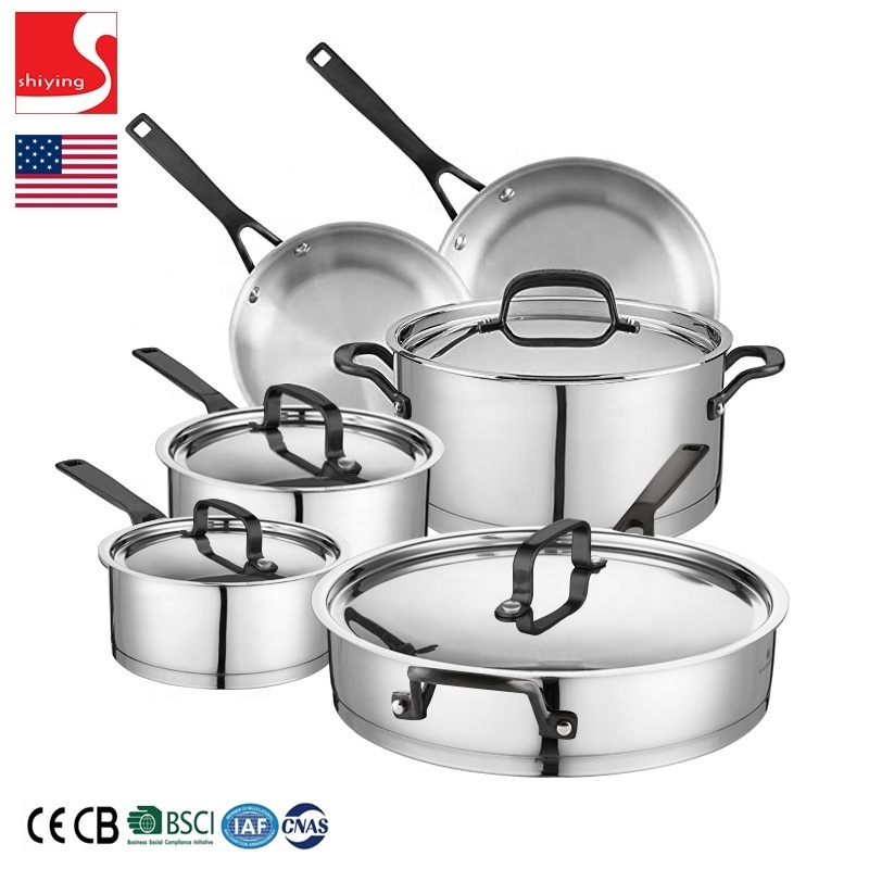 SY-Kitchenware 18/10 Stainless Steel Premium Multiclad Pots and Pans Set Stainless Steel Cookware Set Tri-Ply Body wholesale