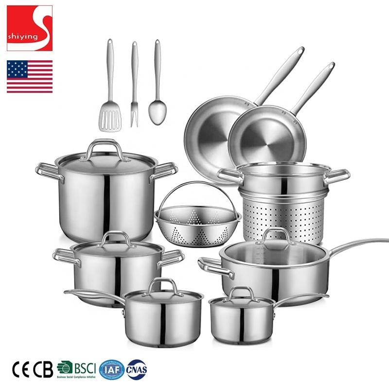 SY-Kitchenware 18/10 Stainless Steel Premium Multiclad Pots and Pans Set Stainless Steel Cookware Set Tri-Ply Body wholesale