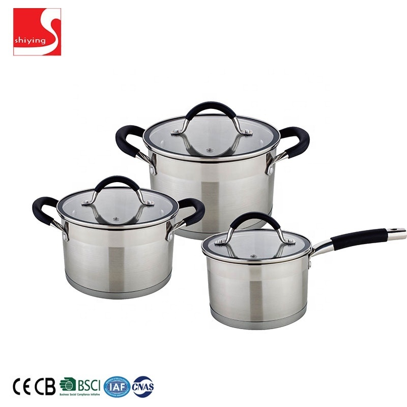 SY-Kitchenware  5 Pcs Cookware Set with Heat Resistant Silicon Handle Stainless Steel Cooking Pot Kitchenware Casserole Pot