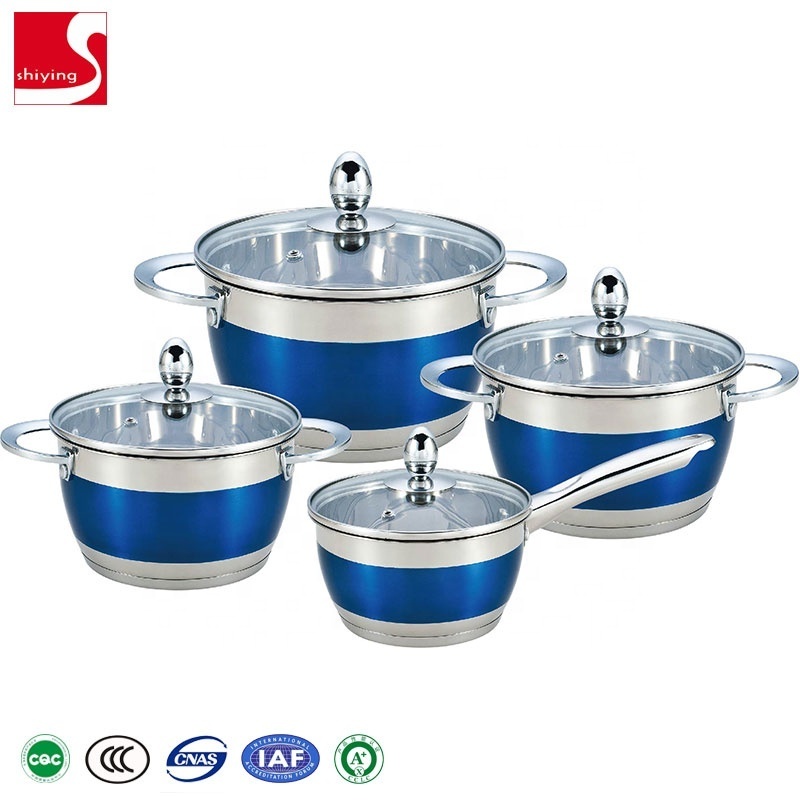 SY-kitchenware straight body design pot sets kitchen stainless steel cookware sets bakelite handle with soft touch