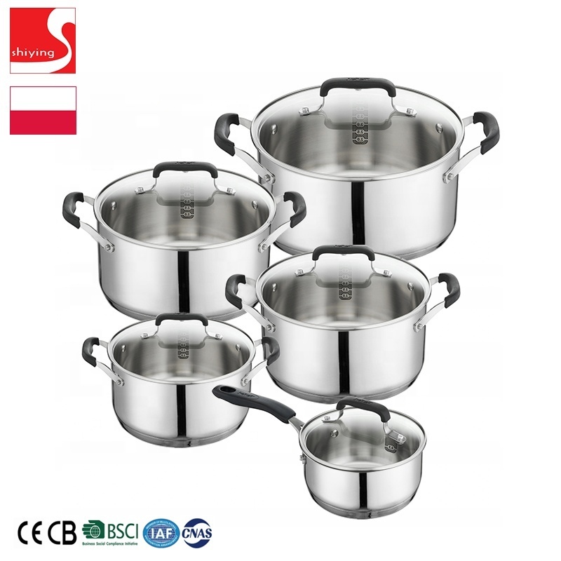 SY-Kitchenware  5 Pcs Cookware Set with Heat Resistant Silicon Handle Stainless Steel Cooking Pot Kitchenware Casserole Pot