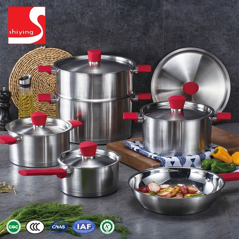 SY-kitchenware straight body design pot sets kitchen stainless steel cookware sets bakelite handle with soft touch