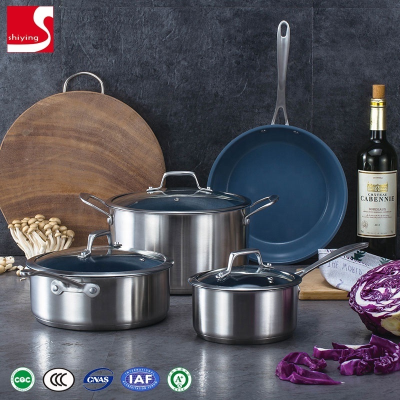 SY-kitchenware straight body design pot sets kitchen stainless steel cookware sets bakelite handle with soft touch