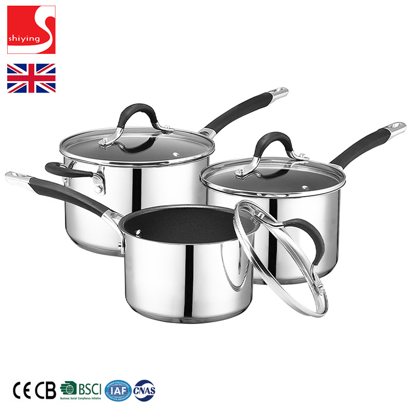 SY-Kitchenware  5 Pcs Cookware Set with Heat Resistant Silicon Handle Stainless Steel Cooking Pot Kitchenware Casserole Pot