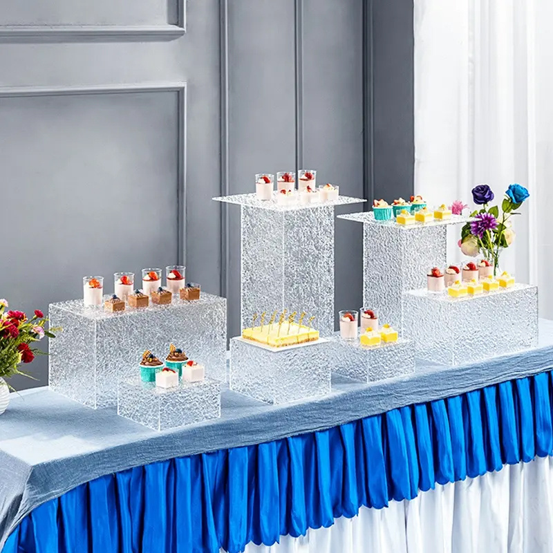 Party Wedding Decoration Display Acrylic Food Display Stand White Buffet Acrylic Food Display Risers Cubes