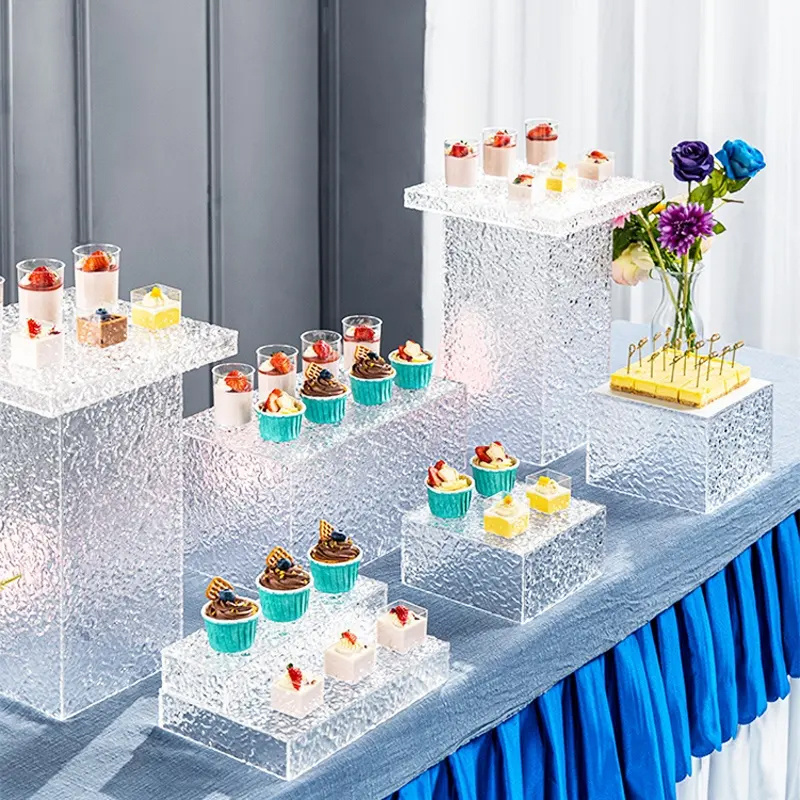 Party Wedding Decoration Display Acrylic Food Display Stand White Buffet Acrylic Food Display Risers Cubes