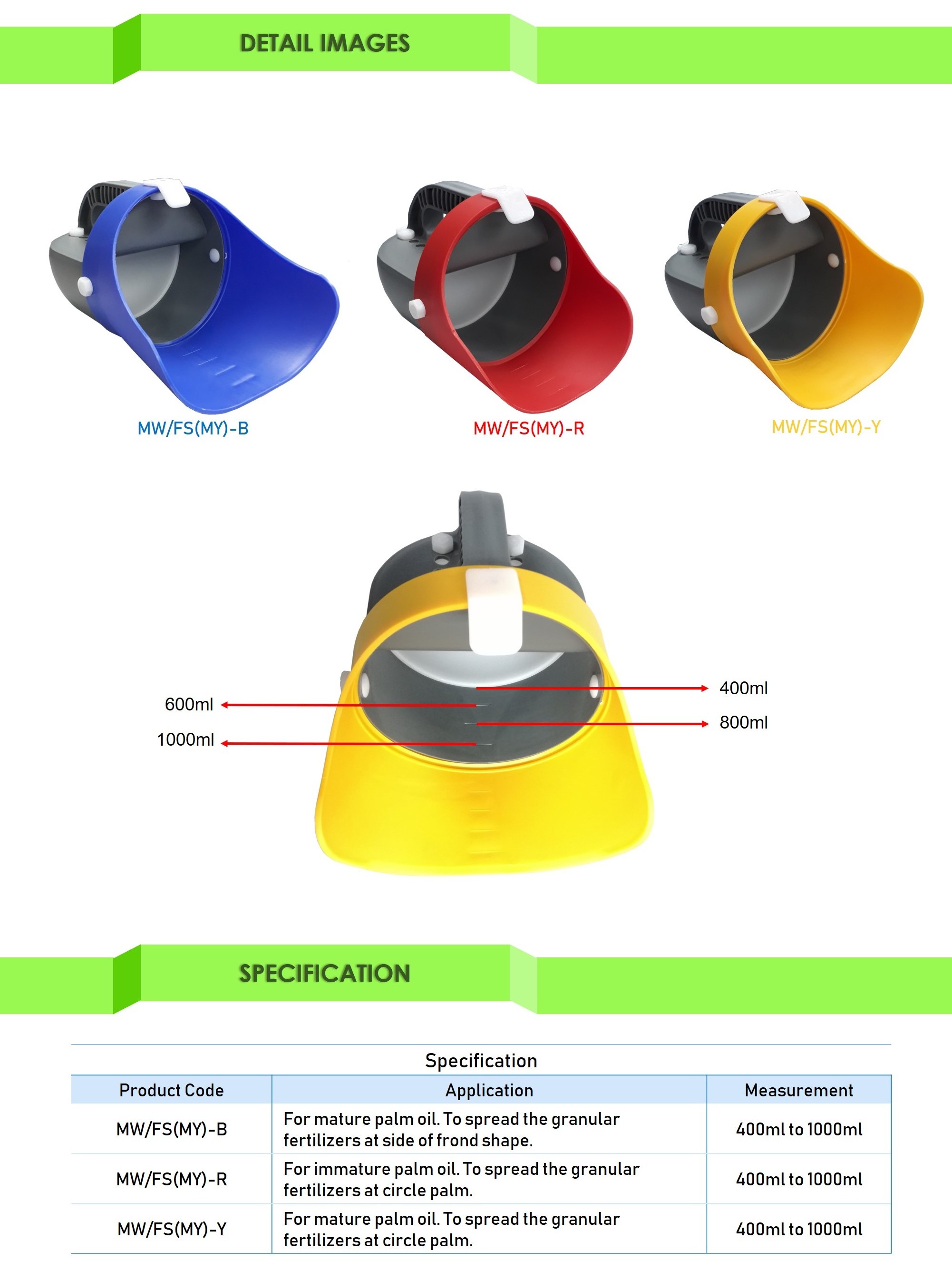 Fertilizer Spreader Model MW/FS(M) With 500 ml to 1000 ml capacity Made with Plastic Made in Malaysia