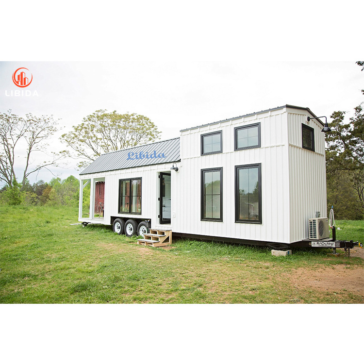 China cheap prefab small tiny home on wheels prefabricated trailer house