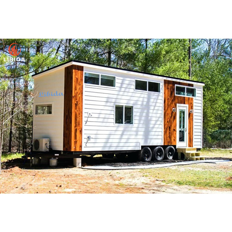 China cheap prefab small tiny home on wheels prefabricated trailer house