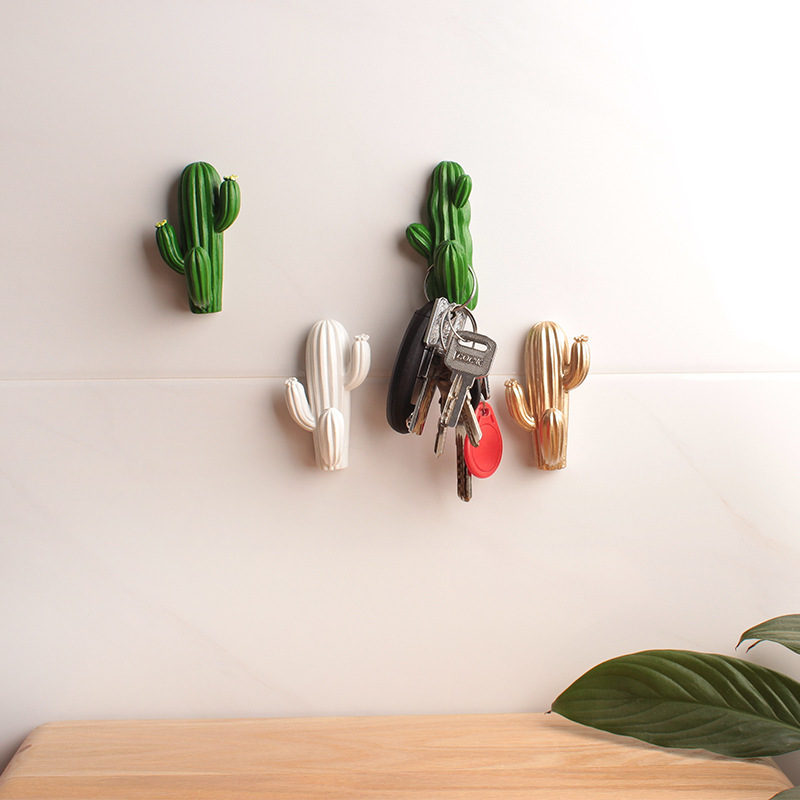 SYLVAN Creative cute cactus design wall decoration porch entrance door wall with strong glue free punch key hook