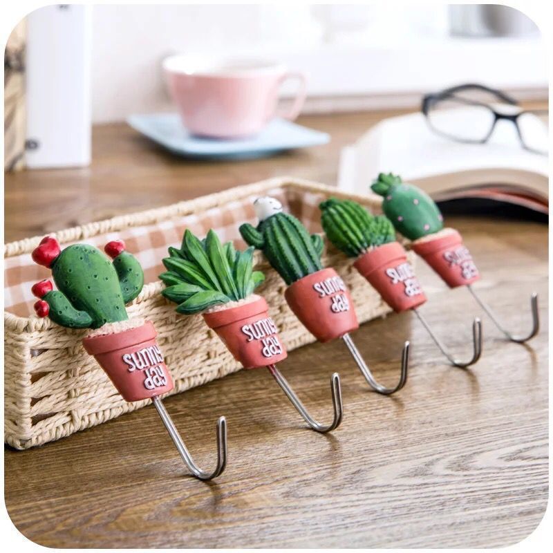 SYLVAN Creative cute cactus design wall decoration porch entrance door wall with strong glue free punch key wall hook