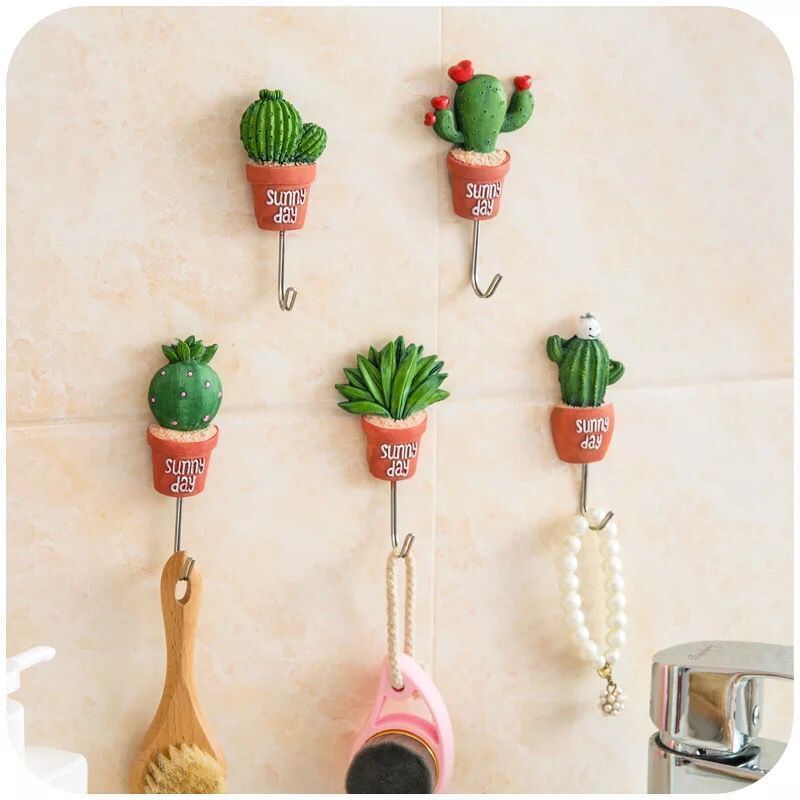 SYLVAN Creative cute cactus design wall decoration porch entrance door wall with strong glue free punch key wall hook