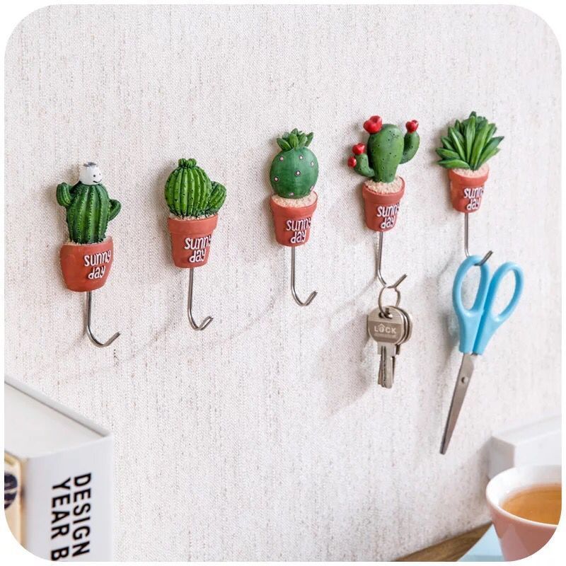 SYLVAN Creative cute cactus design wall decoration porch entrance door wall with strong glue free punch key wall hook