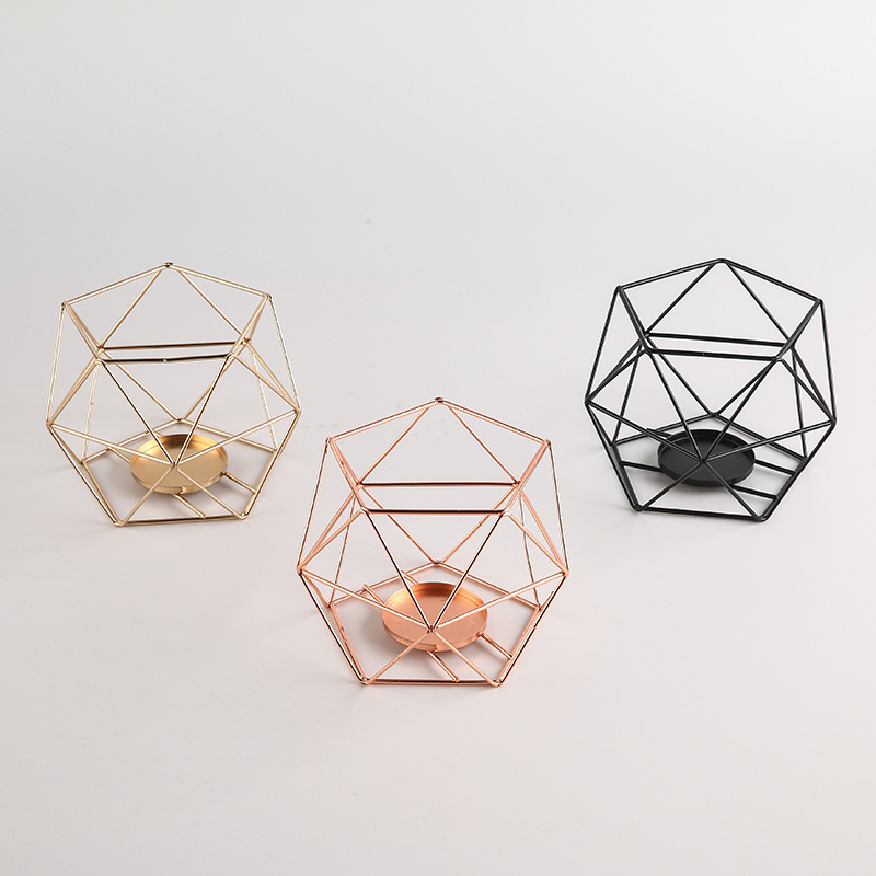 SYLWAN OEM Creative Nordic Iron wire geometric minimalist Candlestick home holder metal candle holders lanterns and candle jars