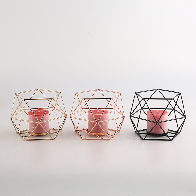 SYLWAN OEM Creative Nordic Iron wire geometric minimalist Candlestick home holder metal candle holders lanterns and candle jars