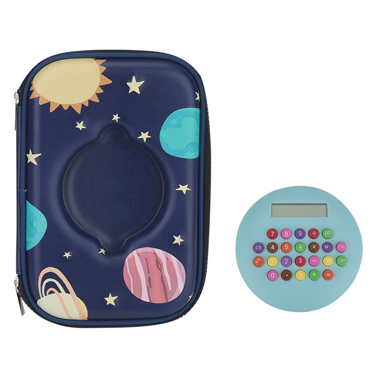 Kawaii Eva Custom Outer Space Mesh Pockets 6 Slots Zipper Hardtop Pencil Case with Calculator