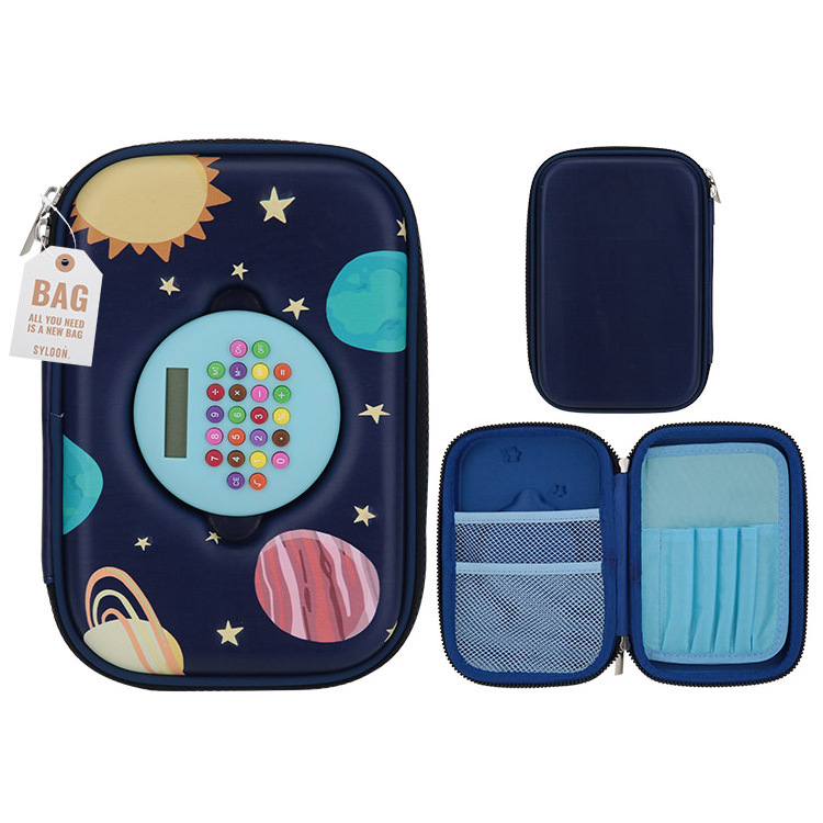 Kawaii Eva Custom Outer Space Mesh Pockets 6 Slots Zipper Hardtop Pencil Case with Calculator