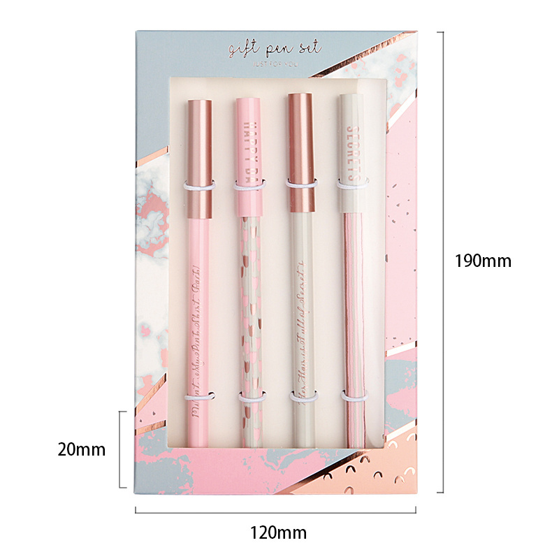 Ready To Shipping 4PCS Pink Plastic Gel Ballpen Ball Pens Ballpoint Pens Set With Gift Box