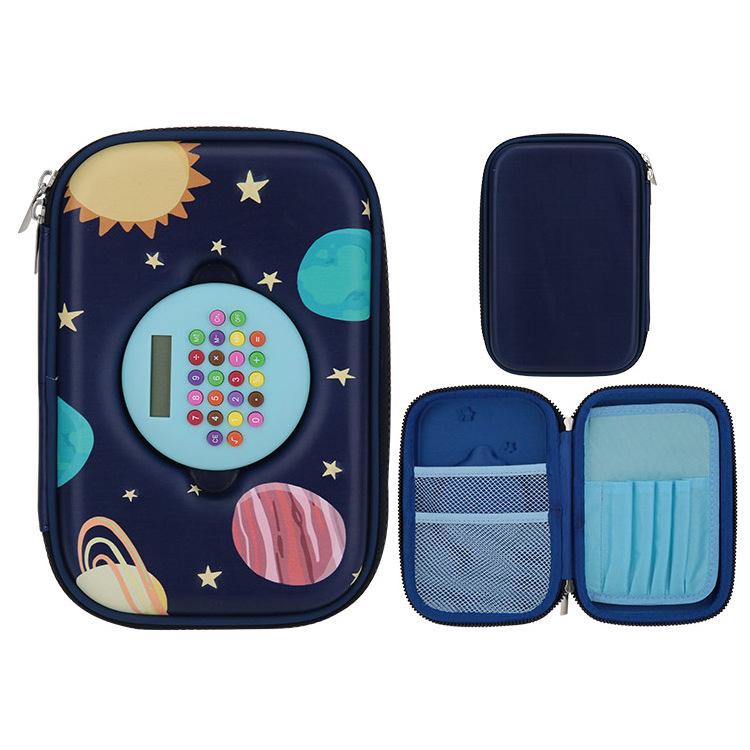 Kawaii Eva Custom Outer Space Mesh Pockets 6 Slots Zipper Hardtop Pencil Case with Calculator