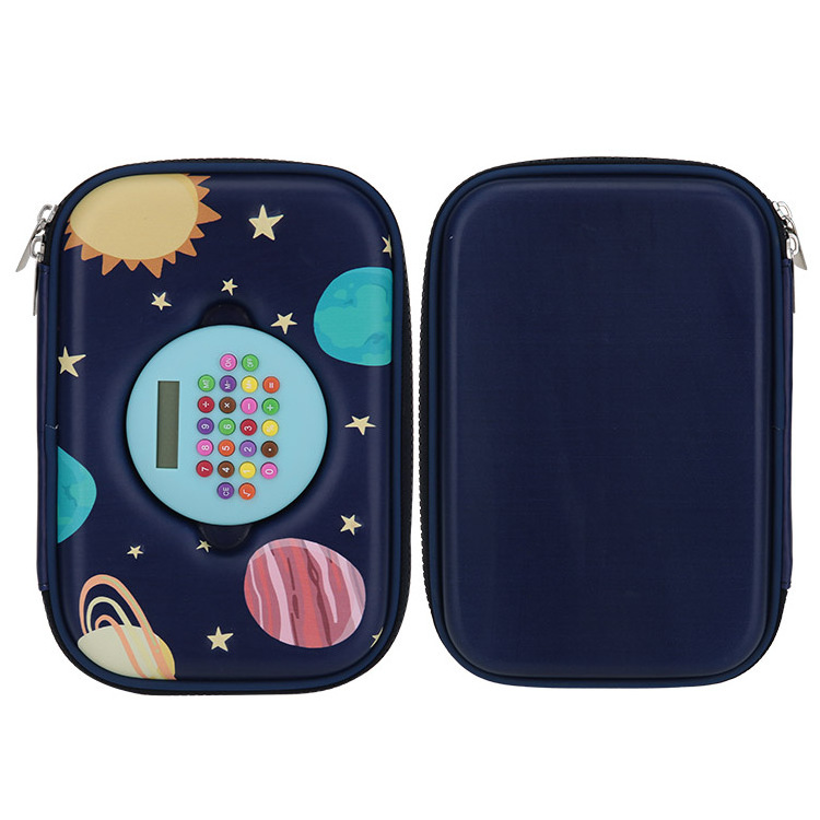 Kawaii Eva Custom Outer Space Mesh Pockets 6 Slots Zipper Hardtop Pencil Case with Calculator