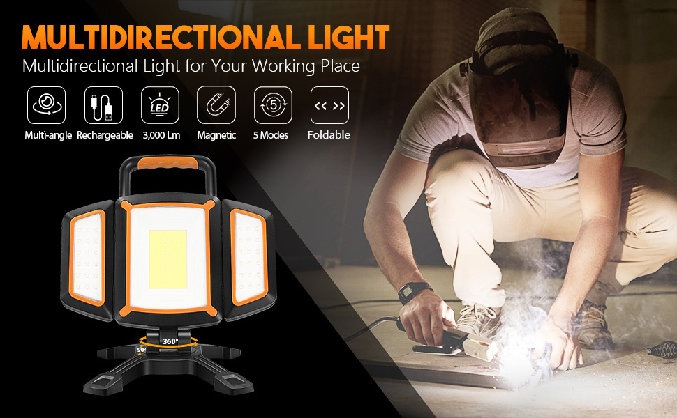 Portable Work Light 30W 3000 Lumen Work Lamp Handheld battery Rechargeable Magnetic Base LED Work Light