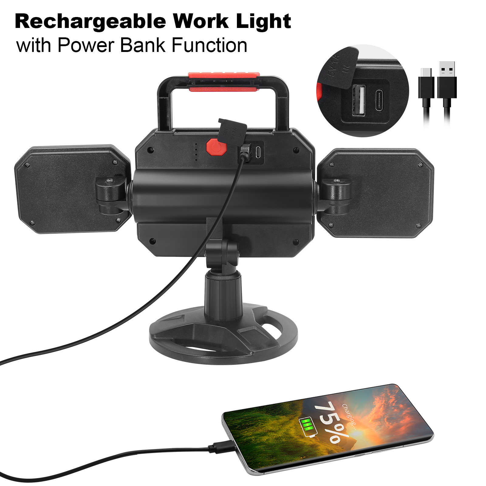 2000lm Rechargeable Battery Folding Led Work Light With High Bright COB Light