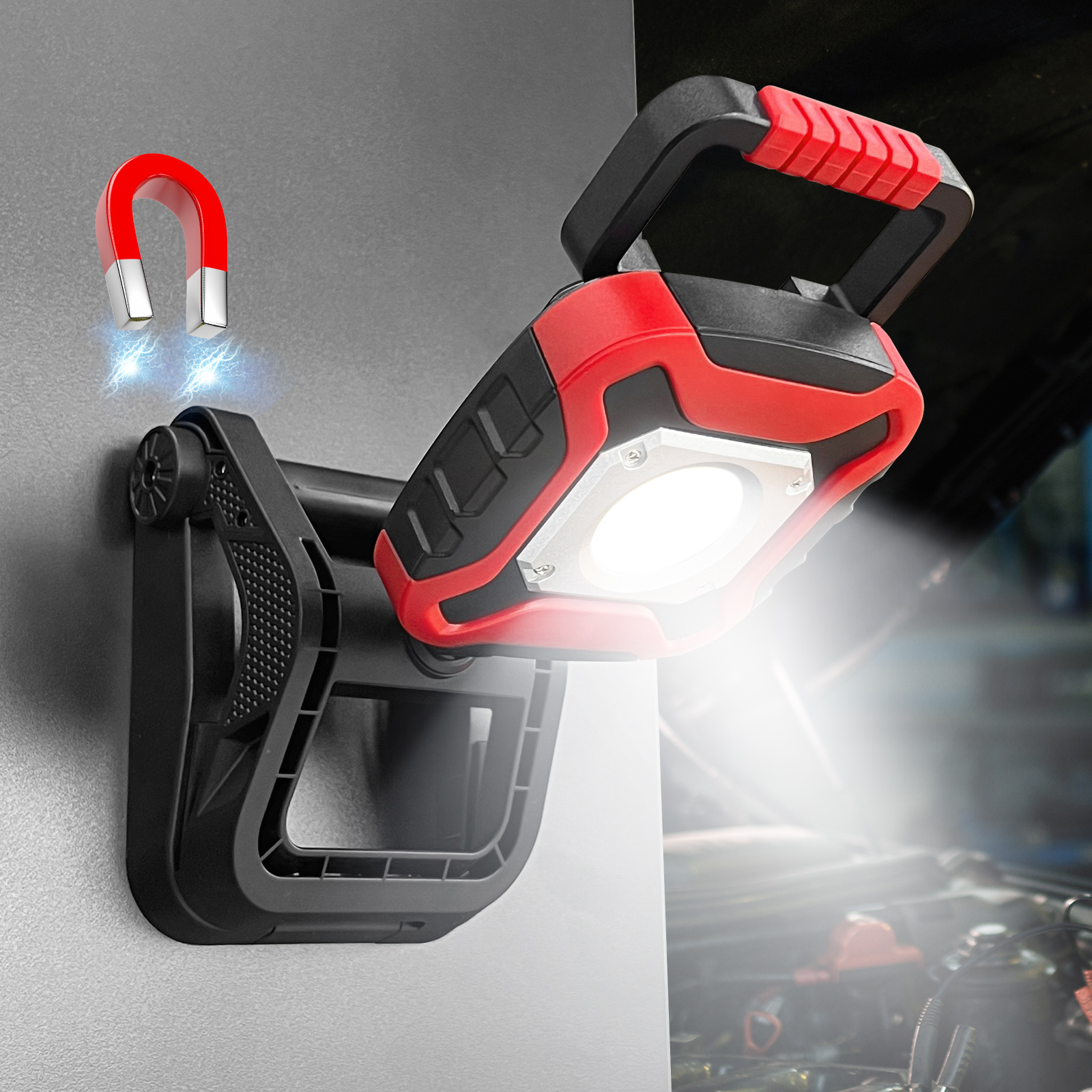 Rechargeable COB Work Light with 20W 1500LM Adjustable Brightness Magnetic Clamp Base and Power Bank