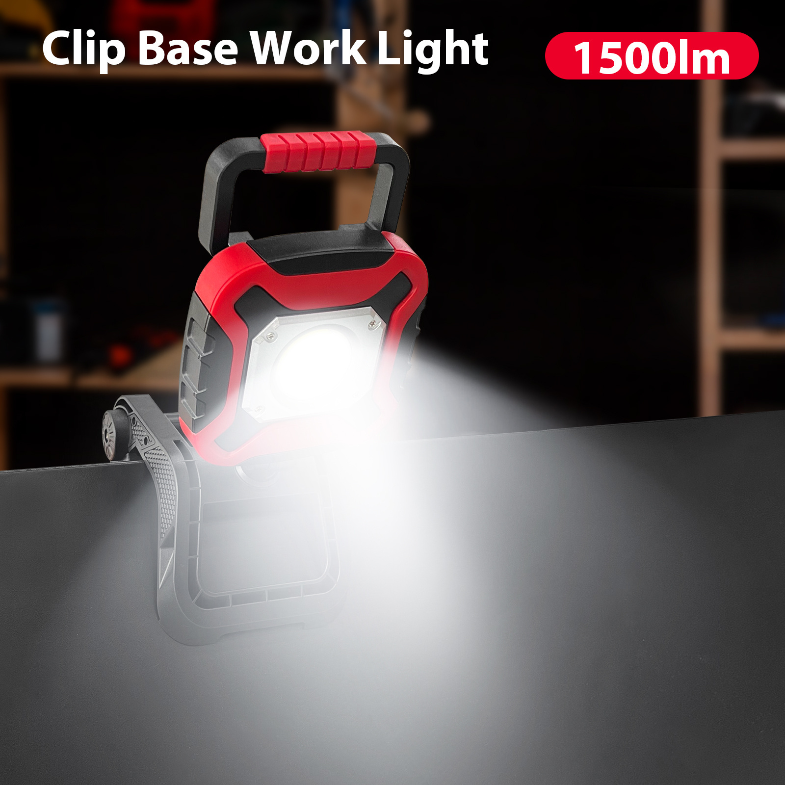 Rechargeable COB Work Light with 20W 1500LM Adjustable Brightness Magnetic Clamp Base and Power Bank