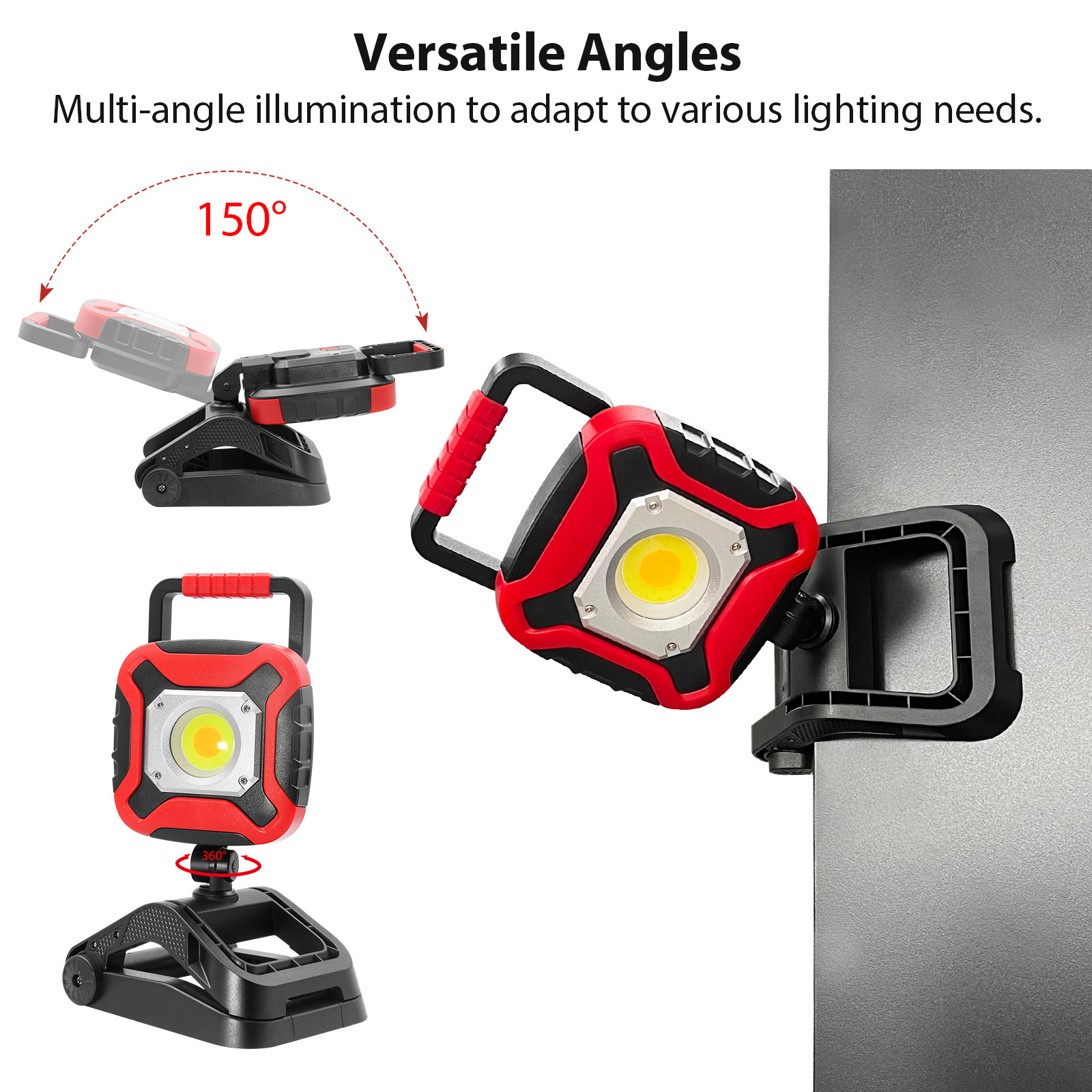 Rechargeable COB Work Light with 20W 1500LM Adjustable Brightness Magnetic Clamp Base and Power Bank