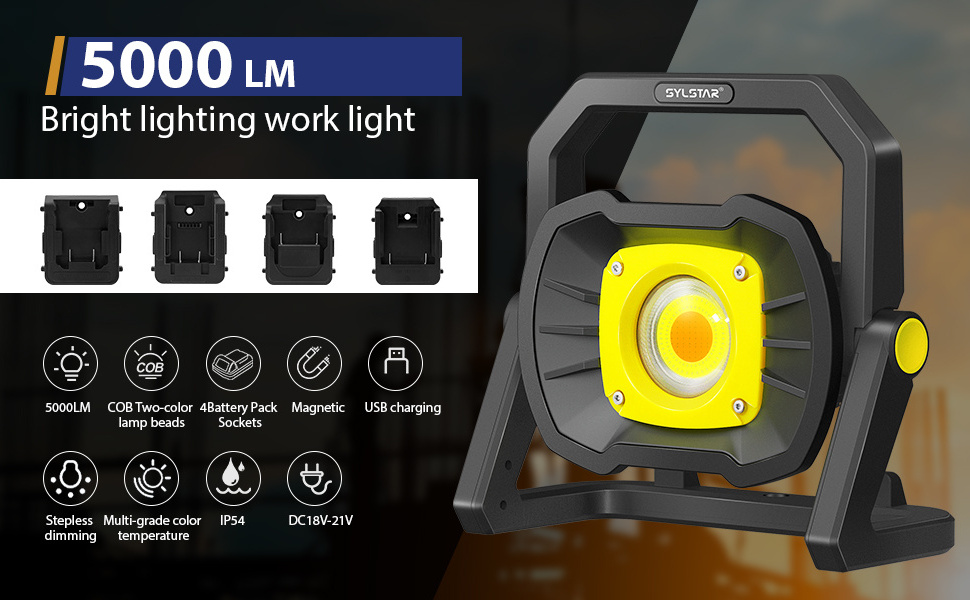 5000LM Led Temporary Portable Car Repair Cob Lamp Working Pocket Adjustable Battery Work Light With Magnetic Base