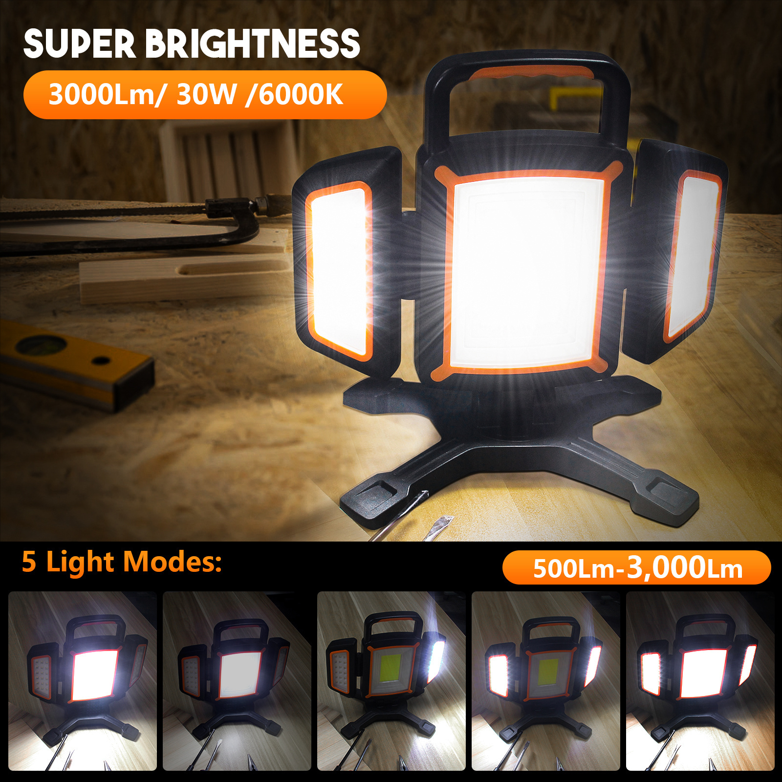 Super Bright 3000LM Led 30W Flashlight Usb Outdoor Rechargeable Yiw Work Light For Cars