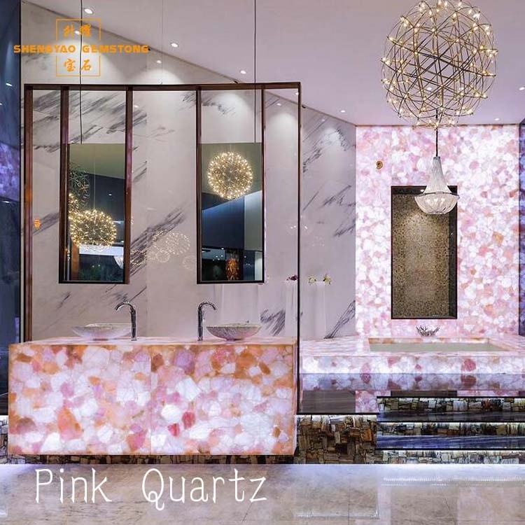 Custom Marble Semi Precious Stone For Sale Rose Pink Quartz Sink Bathroom