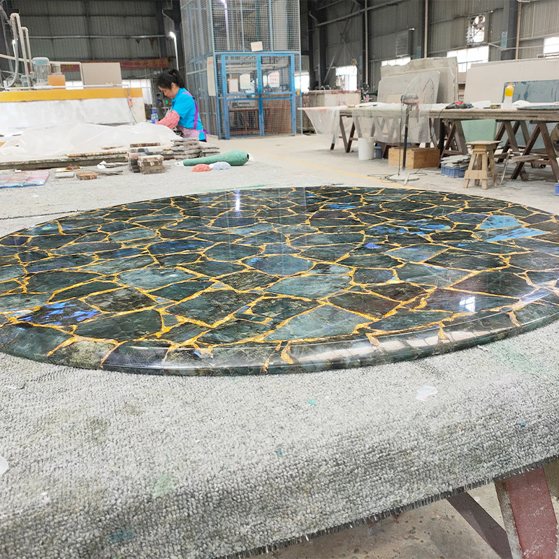 Customized Semi Precious Stone Sink Labradorite Granite Kichen Island Countertop