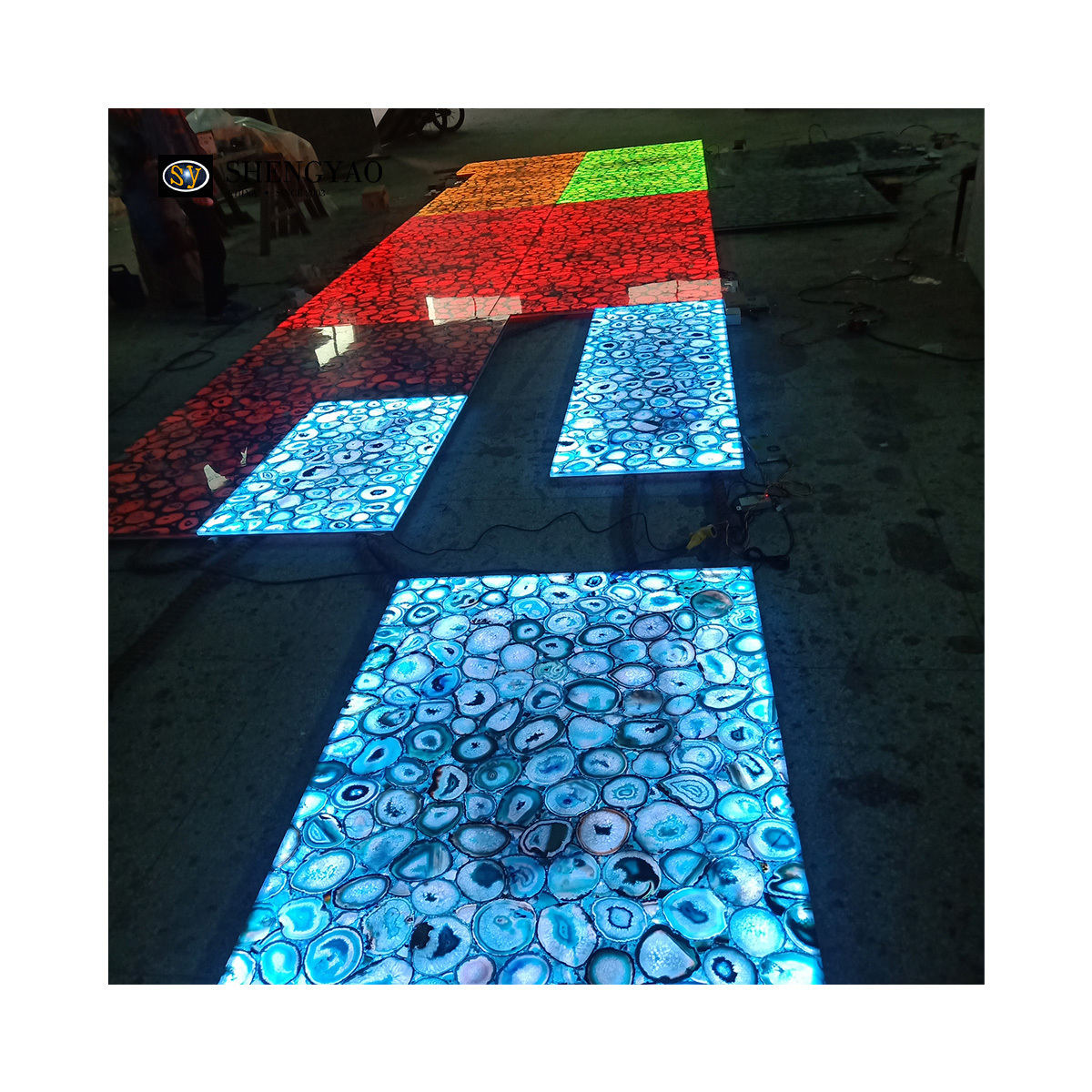 Adjustable Color Blue/Green/Red Backlit Crystal Agate Translucent Stone Floor Tile